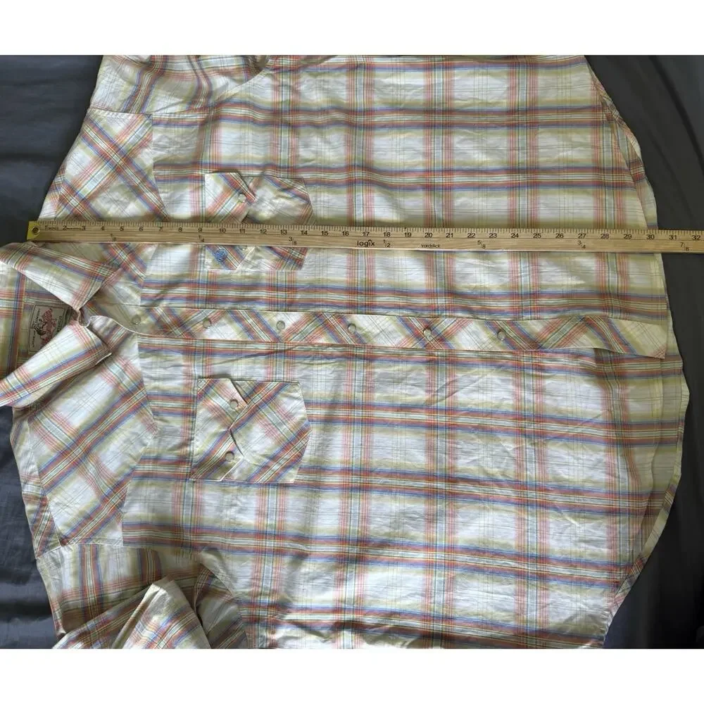 Wrangler American Cowboy‎ Pearl Snap Shirt Mens 3XL Yellow Plaid Western
